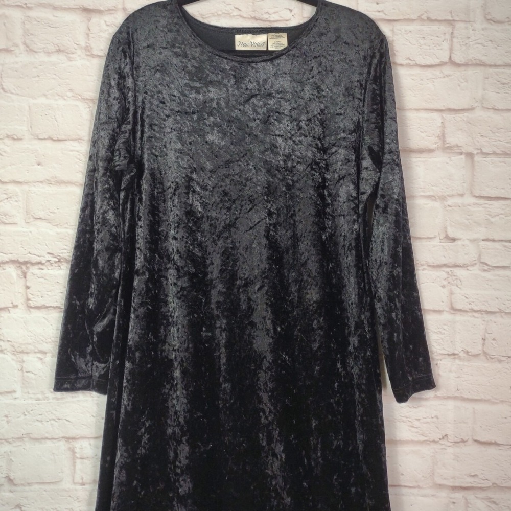 Vtg 90s New Visions Crushed Velvet Black Maxi Dress Size L Academia Witchy Goth